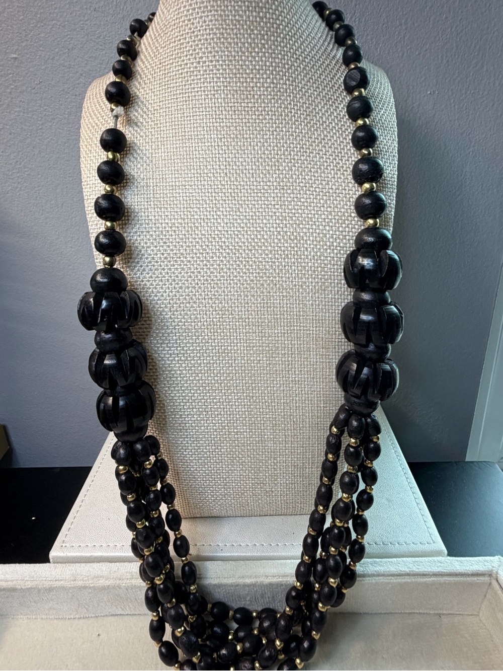 Black Beaded Multi-Strand Statement Necklace